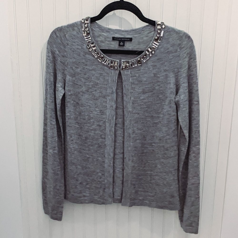 NEW Banana Republic Gray Jeweled Open Cardigan
